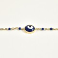 BRACELET PERLES ET OEIL BLEUS ACIER INOXYDABLE GOLD PETIT PRIX