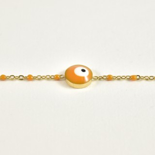 BRACELET PERLES ET OEIL ORANGES ACIER INOXYDABLE GOLD PETIT PRIX