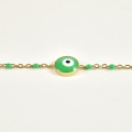 BRACELET PERLES ET OEIL VERTS ACIER INOXYDABLE GOLD PETIT PRIX