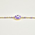 BRACELET PERLES ET OEIL VIOLETS ACIER INOXYDABLE GOLD PETIT PRIX