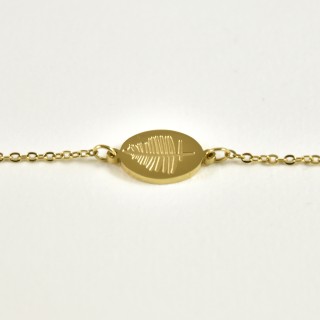 BRACELET MEDAILLE OVALE FEUILLE ACIER INOXYDABLE GOLD PETIT PRIX