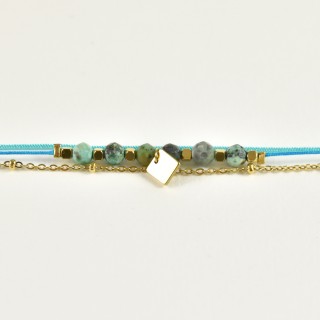 BRACELET TRIPLE RANGS BLEU ET VERT ACIER INOXYDABLE GOLD PETIT PRIX