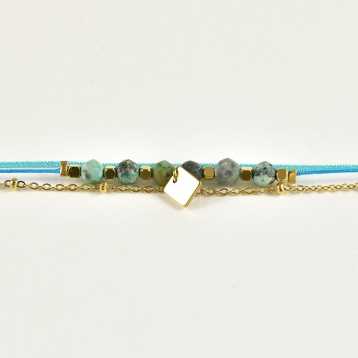 BRACELET TRIPLE RANGS BLEU ET VERT ACIER INOXYDABLE GOLD PETIT PRIX