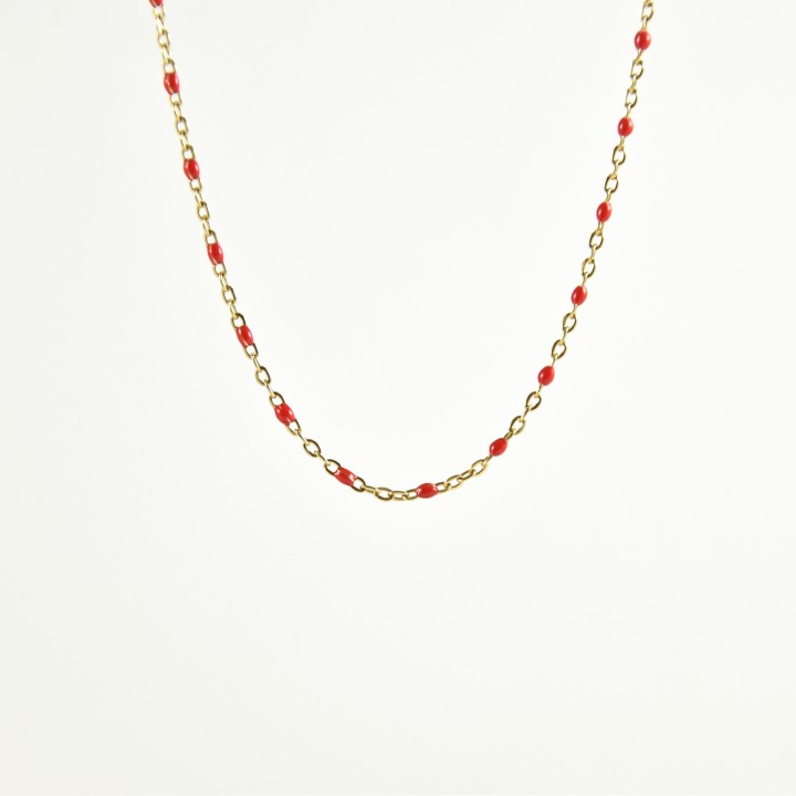 COLLIER PERLES ROUGES ACIER INOXYDABLE GOLD PETIT PRIX