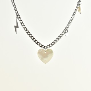 COLLIER COEUR NACRE ACIER INOXYDABLE SILVER PETIT PRIX