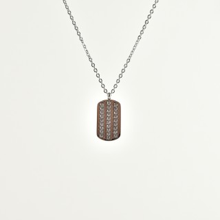 COLLIER MEDAILLON RECTANGLE STRASS ACIER INOXYDABLE SILVER PETIT PRIX