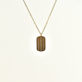 COLLIER MEDAILLON RECTANGLE STRASS ACIER INOXYDABLE GOLD PETIT PRIX