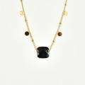 COLLIER PIERRE CARREE NOIRE ACIER INOXYDABLE GOLD PETIT PRIX