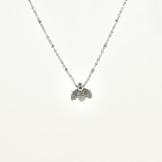 COLLIER ABEILLE STRASS ACIER INOXYDABLE SILVER PETIT PRIX