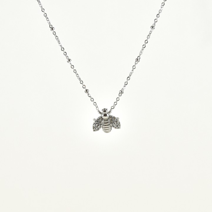 COLLIER ABEILLE STRASS ACIER INOXYDABLE SILVER PETIT PRIX