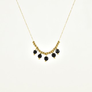 COLLIER PERLES NOIRES ET GOLD ACIER INOXYDABLE GOLD PETIT PRIX