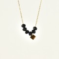 COLLIER PERLES FACETTES NOIRES ACIER INOXYDABLE GOLD PETIT PRIX