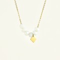 COLLIER PERLES FACETTES BLANCHES ACIER INOXYDABLE GOLD PETIT PRIX