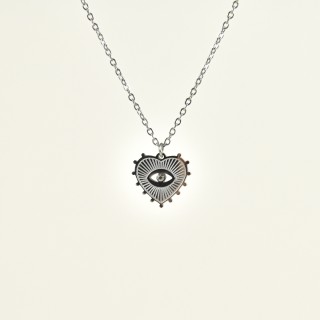 COLLIER COEUR GRAVE OEIL STRASS ACIER INOXYDABLE SILVER PETIT PRIX