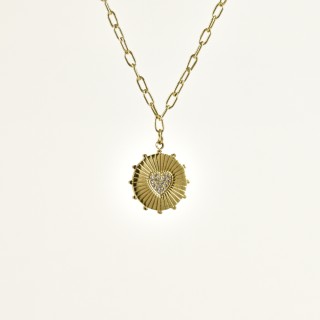 COLLIER ROND COEUR STRASS ACIER INOXYDABLE GOLD PETIT PRIX