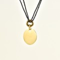 COLLIER CORDON NOIR PASTILLE RONDE ACIER INOXYDABLE GOLD PETIT PRIX