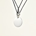 COLLIER CORDON NOIR PASTILLE RONDE ACIER INOXYDABLE SILVER PETIT PRIX