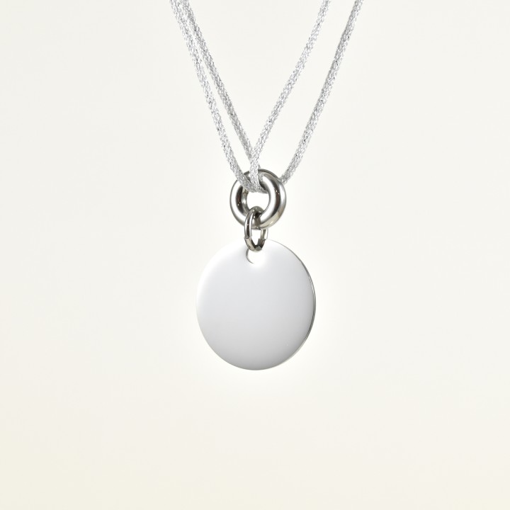 COLLIER CORDON BLANC PASTILLE RONDE ACIER INOXYDABLE SILVER PETIT PRIX