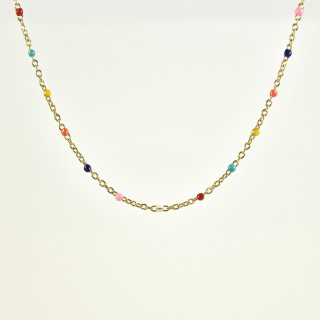 COLLIER PERLES MULTICOLORES ACIER INOX GOLD PETIT PRIX