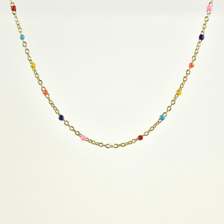 COLLIER PERLES MULTICOLORES ACIER INOX GOLD PETIT PRIX