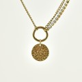 COLLIER DOUBLE MAILLE MEDAILLE MARTELEE ACIER INOX GOLD PETIT PRIX