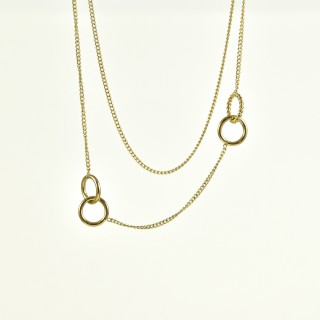 COLLIER DOUBLE RANG ANNEAUX ENTRELACES ACIER INOX GOLD PETIT PRIX