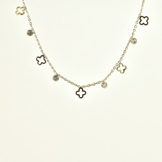 COLLIER TREFLES ET STRASS ACIER INOXYDABLE GOLD PETIT PRIX