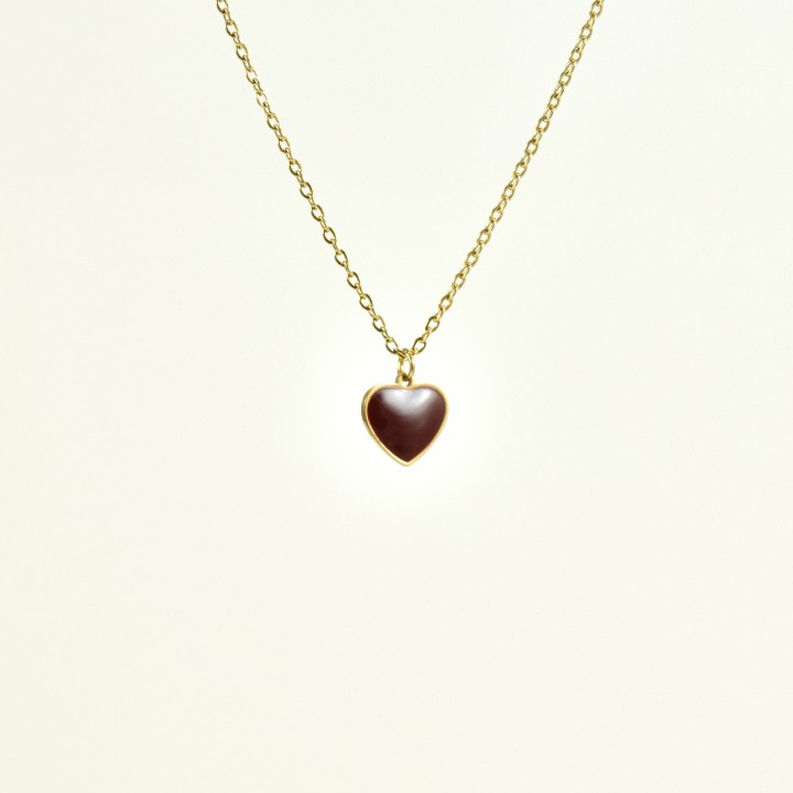 COLLIER COEUR GRENAT ACIER INOXYDABLE GOLD PETIT PRIX