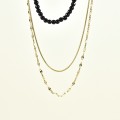 COLLIER MULTI RANGS PERLES NOIRES ACIER INOXYDABLE GOLD PETIT PRIX