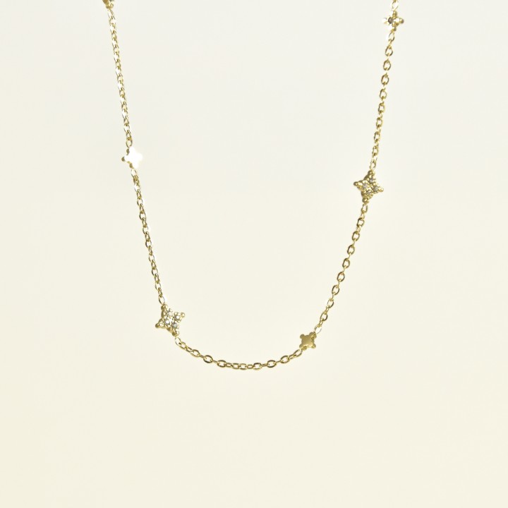 COLLIER ETOILES STRASS ACIER INOXYDABLE GOLD PETIT PRIX