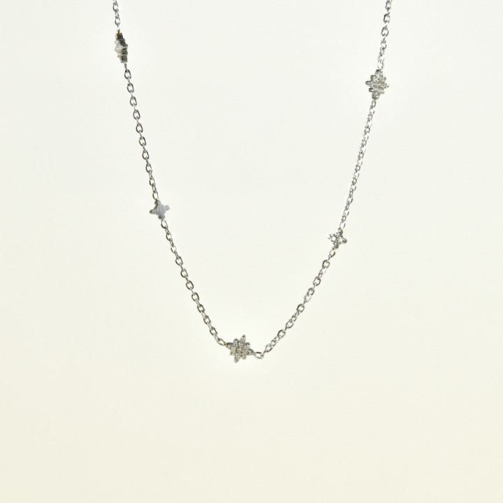 COLLIER ETOILES STRASS ACIER INOXYDABLE SILVER PETIT PRIX