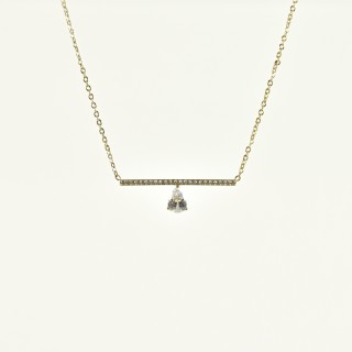 COLLIER LIGNE STRASS ET STRASS GOUTE ACIER INOXYDABLE GOLD PETIT PRIX