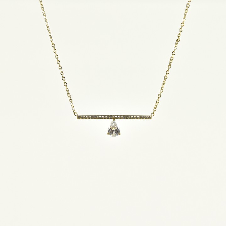 COLLIER LIGNE STRASS ET STRASS GOUTE ACIER INOXYDABLE GOLD PETIT PRIX