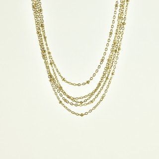 COLLIER MULTI RANGS TORSADE PERLES ACIER INOXYDABLE GOLD PETIT PRIX