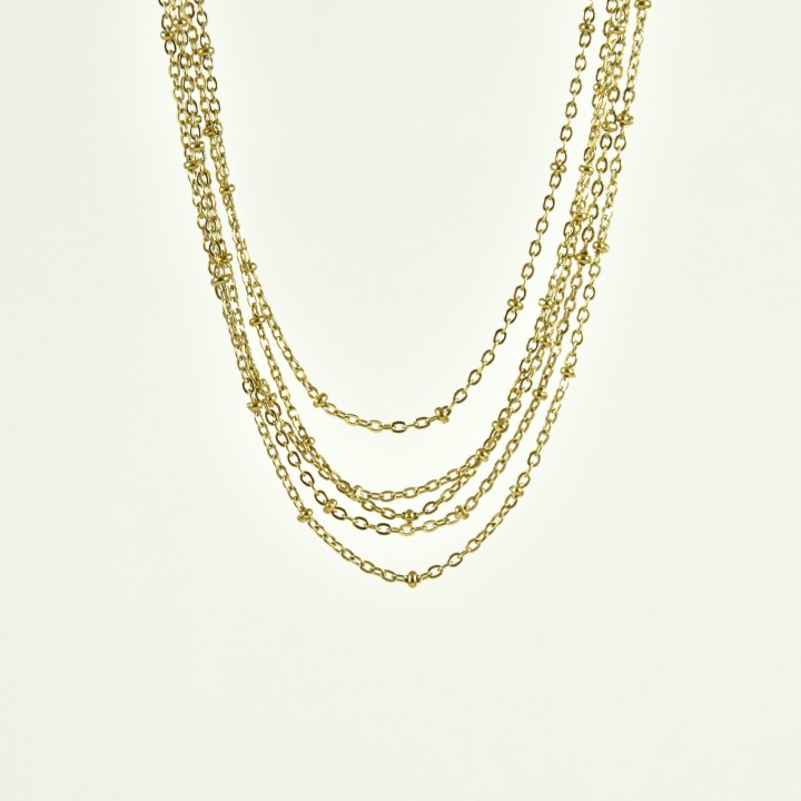 COLLIER MULTI RANGS TORSADE PERLES ACIER INOXYDABLE GOLD PETIT PRIX