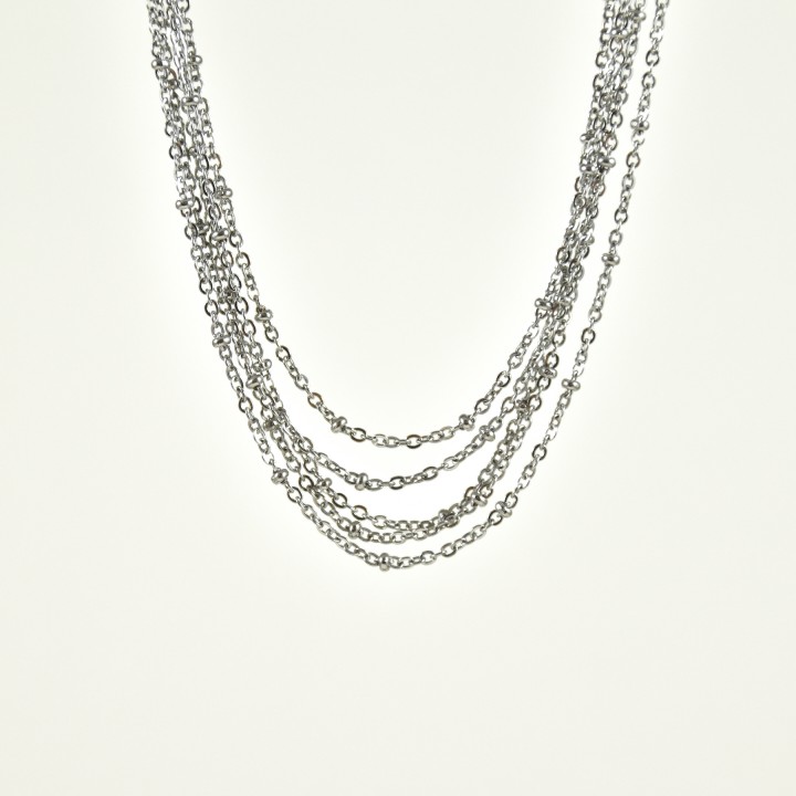 COLLIER MULTI RANGS TORSADE PERLES ACIER INOXYDABLE SILVER PETIT PRIX