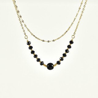 COLLIER DOUBLE RANGS PERLES NOIRES ACIER INOXYDABLE GOLD PETIT PRIX