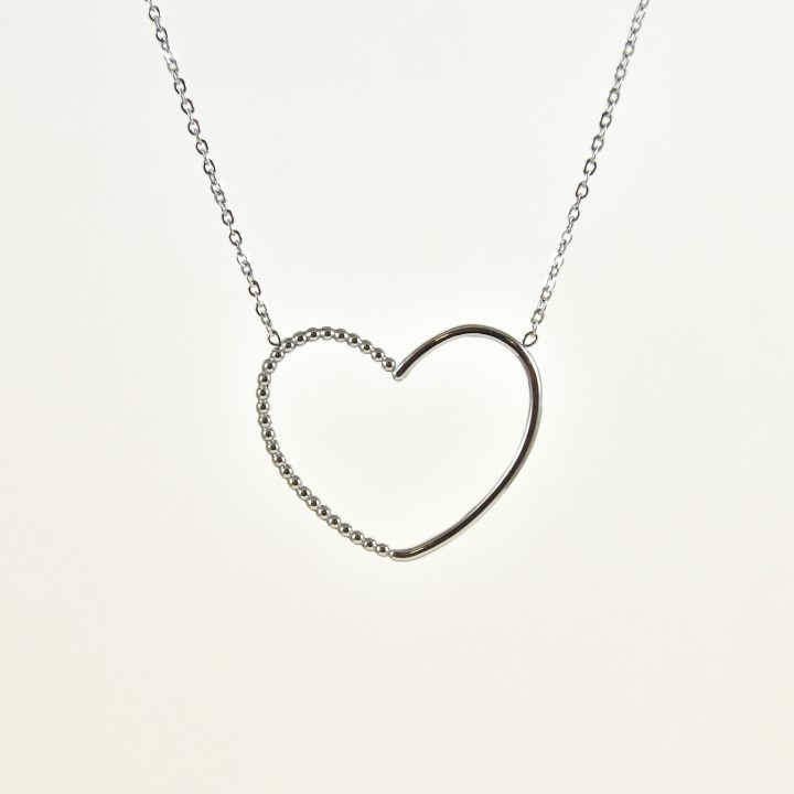 COLLIER COEUR PERLES ACIER INOXYDABLE SILVER PETIT PRIX