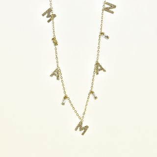 COLLIER MAMAN STRASS ACIER INOXYDABLE GOLD PETIT PRIX