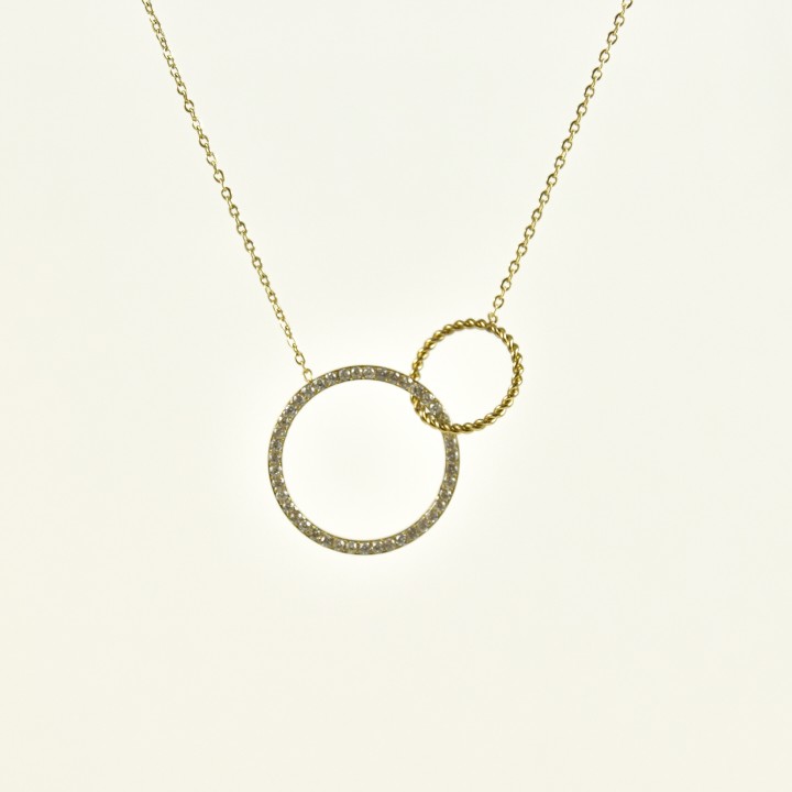 COLLIER CERCLES STRASS ET PERLES ACIER INOXYDABLE GOLD PETIT PRIX