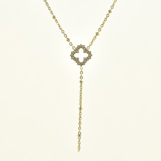 COLLIER TREFLE STRASS ACIER INOXYDABLE GOLD PETIT PRIX