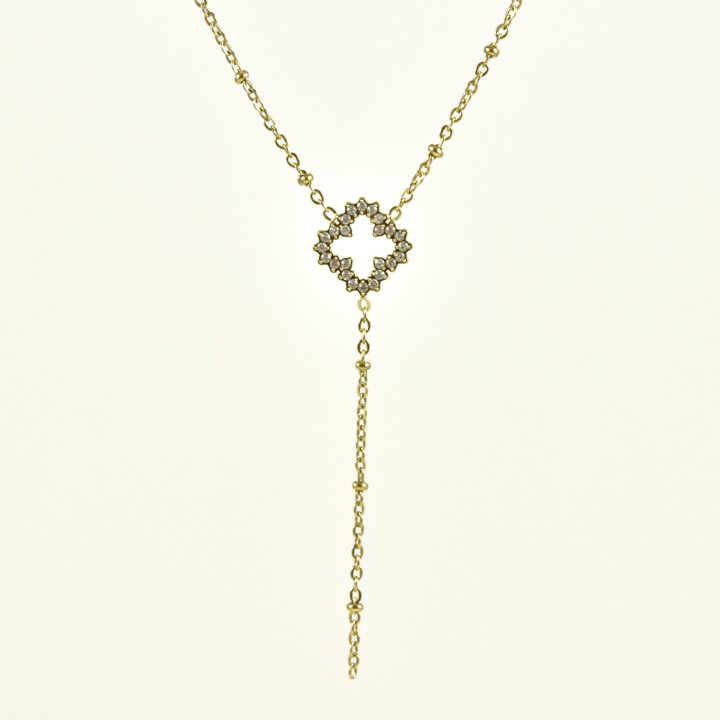 COLLIER TREFLE STRASS ACIER INOXYDABLE GOLD PETIT PRIX