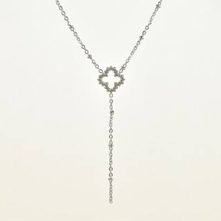 COLLIER TREFLE STRASS ACIER INOXYDABLE SILVER PETIT PRIX