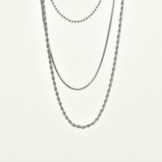 COLLIER TRIPLE RANGS ACIER INOXYDABLE SILVER PETIT PRIX