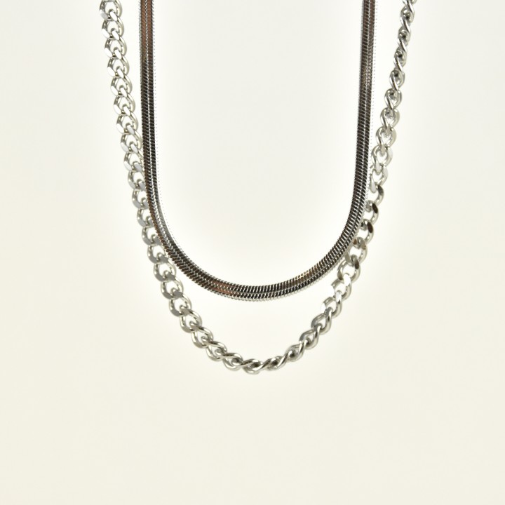 COLLIER DOUBLE RANGS ACIER INOXYDABLE SILVER PETIT PRIX