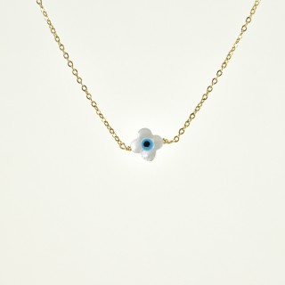 COLLIER OEIL TREFLE ACIER INOXYDABLE GOLD PETIT PRIX