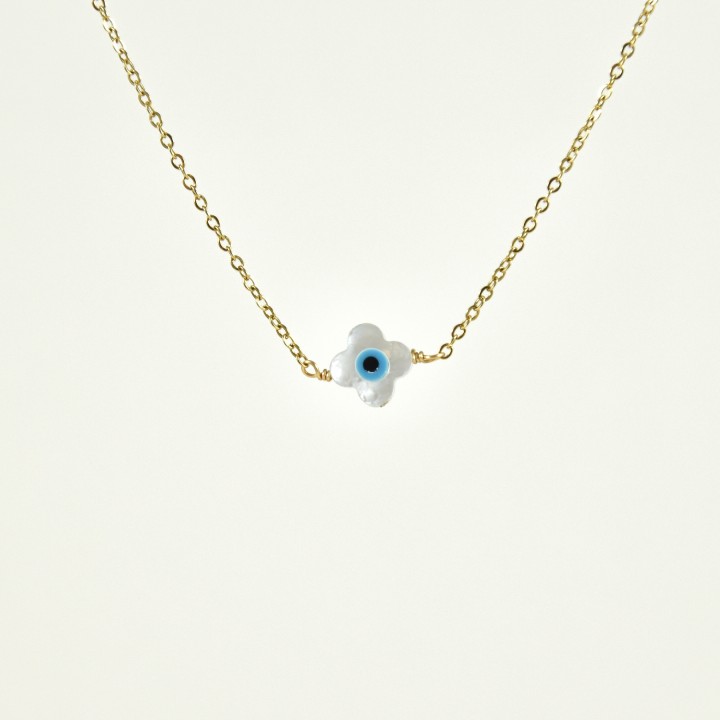 COLLIER OEIL TREFLE ACIER INOXYDABLE GOLD PETIT PRIX