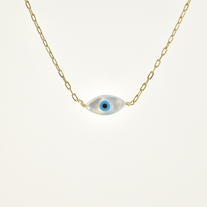 COLLIER OEIL OVALE ACIER INOXYDABLE GOLD PETIT PRIX