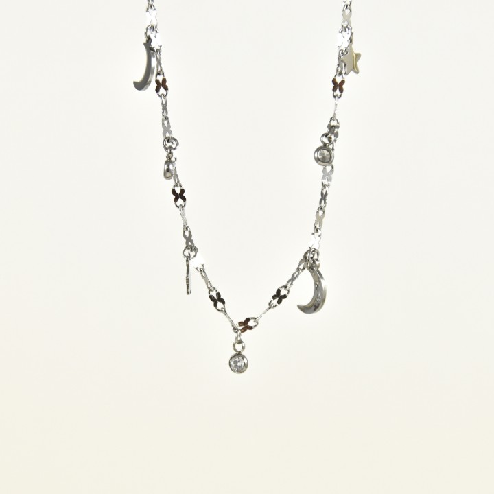 COLLIER LUNE ET STRASS ACIER INOXYDABLE SILVER PETIT PRIX