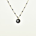 COLLIER PERLES ET OEIL NOIRS ACIER INOXYDABLE GOLD PETIT PRIX